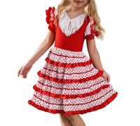 Flamenco Dress Spanish Dance Costume Ruffled Tiered Skirt Performance Attire Adjustable Straps 2-11Y