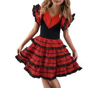 Flamenco Dress Spanish Dance Costume Ruffled Tiered Skirt Performance Attire Adjustable Straps 2-11Y