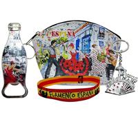Flamenco Fabric Purse, with Bottle Opener, Keychain and Embroidered Fabric Bracelet. Cheerful Designs of Spain and Flamenco., Flamenco Calle, Botella, Spain, Classic