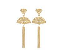 Flamenco Fan Earrings with Metal Threads Pendant, Gold, Festive Style
