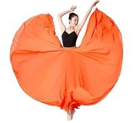Flamenco Skirt for Women 180/360/540/720 Degree Full Circle Swing Skirt Spanish Dance Costume Adult Flowy Ruffled Layered Skirt for Performances Halloween Party Red Crayon Theme Outfit(Orange color_18
