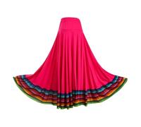 Flamenco Skirt Womens Dance Skirt Spanish Colorful Big Swing Long Skirts Mexican Folk Dance Performance Costume(Hot Pink 87cm,L)