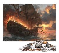Flames at Sea Pirate Ship in Crisis 300 Pieces Puzzles for Adults & Teenager Teenager Man Woman Gift 300pcs (40x28cm)