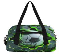 Flames Football Kids Duffle Bag Boys Girls Small Sport Dance Gym Bag for Overnight Travel Weekender Carry On, Green 3d Soccer, 18.5"L x 9.4"W x 7.8"H