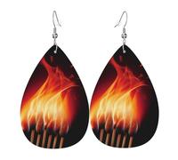 Flames Matches Leather Earrings Dangle Drop Earring Lightweight Teardrop Earrings Vintage Bohemian Earring for Women Christmas Birthday Gift Fashion Jewelry