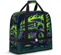 Flames Monster Truck Travel Duffle Bag for Women Men Weekend Overnight Bags Foldable Wet Seperated 47 L Tote Bag for Sports Gym Yoga