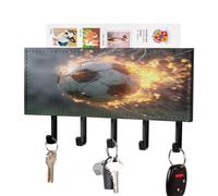 Flames Sports Socceres Print Key Holder Wall Mount with 5 Hooks Black | PU Leather,Entryway Keys Hook,Key Hanger for Door and Wall