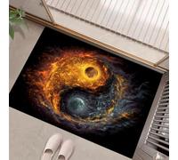 Flames Tai Chi Symbol Door Mat Indoor & Outdoor - Non Slip Heavy Duty Doormats - Abstract Zen Style Printed Mat - Perfect Dust Grabbing Shoes Scrapper Door Mats 60 x 90 cm