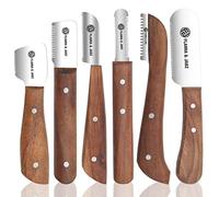 FLAMIA & JABZ Professional Stripping Knife kit (6 Pieces Set) for Dogs & Pets, Wooden Handle Grip with Stainless Steel Comb (Right Handed) (Rosewood)