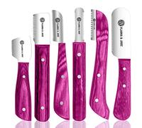 FLAMIA & JABZ Professional Stripping Knife kit (6 Pieces Set) for Dogs & Pets, Wooden Handle Grip with Stainless Steel Comb (Right Handed) (Pink)