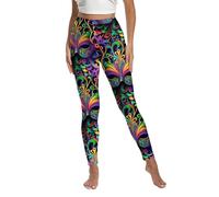 Flaminet Women Mardi Gras Party Costume Stretchy Leggings Tights Carnival Pant for Party Outfit, Mask, M
