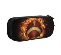Flaming American Football Large Capacity Double Layer Pencil Case,Customizable Full Print Polyester Fabric Organizer-School, Office, Travel Makeup Pouch