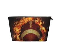 Flaming American Football Leather Cosmetic Bag - Large Capacity Portable Travelling Toiletry Bag, Suitable for Daily and Travelling Use