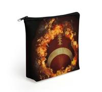 Flaming American Football Linen Cosmetic Pouch with Secure Zipper, Lightweight Washable Multi Purpose Toiletry Storage Bag, Portable Makeup Carry Sack for Holiday Trip Daily Organiser
