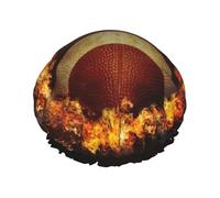 Flaming American Football Printed Double-Layer Shower Cap, Reusable Shower Cap, Suitable For Various Hair Lengths