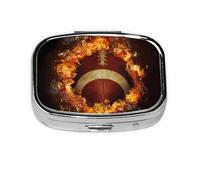 Flaming American Football Printed,Meta Pill Box 2 Compartment Medicine Case,Portable Organizer,Rectangle Meta Portable Organizer Pill Box 1056 Compartment Medicine Case