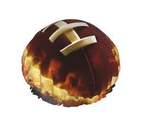 Flaming American Football Shower Cap for Women Men, Adjustable Reusable Shower Bonnet Double Layer Waterproof Bath Caps, EVA Lining, Elastic Band Hair Cap for All Hair Lengths
