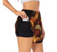 Flaming American Football Women's Athletic Shorts Summer Daily Leisure Jogging Cycling Outdoor Exercise Black