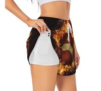 Flaming American Football Women's Athletic Shorts Summer Daily Leisure Jogging Cycling Outdoor Exercise White