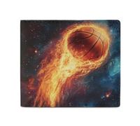 Flaming Basketball Shooting G-alaxy Leather Wallet Slim Purse with ID Window RFID Blocking Bifold for Men Women