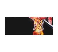 Flaming Basketball With Black Background Printed,Mouse Pad Large Desk Pad Computer Keyboard Mouse Mat With Non Slip Rubber Base 30 x 80 cm