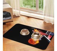 Flaming Basketball With Black Background Printed,Waterproof Pet Feeding Mat,PU Leather Placemats for Cat Dog Water Bowl,Food Mats,40x60cm