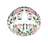 Flaming Bird Round Leaves Reusable Luxury Shower Cap For Women, Double Layer Protective Elastic For Women Spa Salon