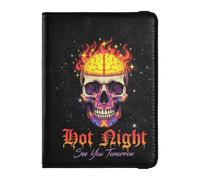 Flaming Brain Skull hot Night Leather Passport and Vaccine Card Holder Combo Passport Case Travel Documents Wallet Passport Holder Combo with Vaccine Card Slot for Men and Women Waterproof