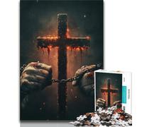 Flaming Cross Jigsaw Puzzles for Adults Teenagers Jigsaws Puzzle,Help The Brain Exercise Addictive Toys to Cultivate Patience A Work of Art 38x26cm