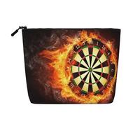 Flaming Dartboard Fire Dart Board 3D, Cosmetic Bag Imitation Linen Makeup Bag Portable Travel Toiletry Bag