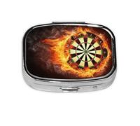 Flaming Dartboard Fire Dart Board 3D,Meta Pill Box 2 Compartment Medicine Case,Portable Organizer