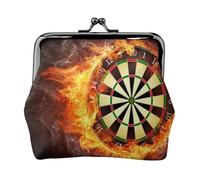 Flaming Dartboard Fire Dart Board 3D, PU Leather Coin Purse, Small Wallets, Change Pouch with Kiss Lock Clasp Buckle, Change Purse