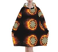 Flaming Dartboard Fire Dart Board 3D,Women's Oversized Wearable Blanket Hoodie, Blanket Sweatshirt,Flannel Pullover Blanket