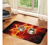 Flaming Fire Flowers Patterned Pet Feeding Mat with Water-Absorbing PU Top & Rubber Base - Anti-Slip Dog Cat Food Mat for Cats, Dogs & Pets, 40x60cm