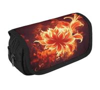 Flaming Fire Flowers Pencil Case Organizer Large Capacity Cute Pen Pouch with 3 Compartment Office Stationery Large Pencil Bags with Zipper Fabric Pen Bag for Adults Portable Makeup Bag (Black)