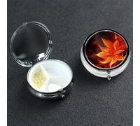 Flaming Fire Flowers Pill Box 3 Compartment Round Metal Pill Case for Purse & Pocket, Portable Medicine Organizer Travel Pillbox Daily Pill Container Holder to Hold Vitamins, Fish Oil