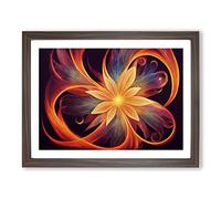 Flaming Flower Abstract BLK Framed Wall Art Print A2 Walnut