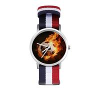 Flaming Football Burning Soccer Sport Watches for Mens Womens Analog Quartz Easy to Read Adjustable Nylon Strap