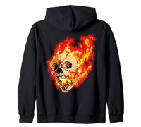 Flaming Ghost Skull Art | Halloween Fire Graphic Zip Hoodie