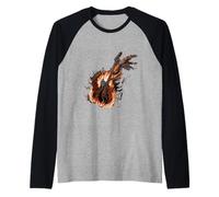 Flaming Guitar Design for Rockers and Music Musician Studios Raglan Baseball Tee