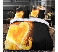 Flaming Heart Design Comforter Cover 3D Design Printed All Season 3 Piece Bedding Set Zipper Passion Fire Quilt Cover Ultra Soft Washable for Kids Teens Adults Women Youth Super king（260x220cm）