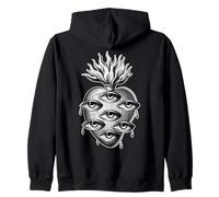 Flaming Heart Eyes All Seeing Gothic Blackwork Zip Hoodie