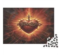 Flaming Heart Jigsaw Puzzle 1000 Piece Jigsaw Puzzle Paper for Adults Radiant Art Style Puzzle Game for Family Relaxation Focus Gift 38x26cm/1000pcs