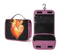 Flaming Heart Watercolor Travel Toiletry Bag for Women,Hanging Makeup Organizer with Hook for Shampoo