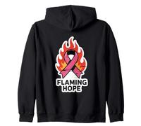 Flaming Hope Pink Ribbon Breast Cancer Awareness Zip Hoodie