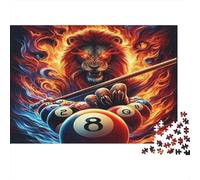 Flaming Lion Billiards Jigsaw Puzzle for Adults 1000 Piece Jigsaw Puzzle Paper Game Dynamic Cue Scene Puzzle Game for Family Home Decor Gift Focus Stress Relief 52x38cm/1000pcs