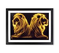 Flaming Lions Abstract BLK Framed Print | A2 Black Framed Wall Art | Ready to Hang | Abstract Animal Picture | Living Room Bedroom Lounge Office