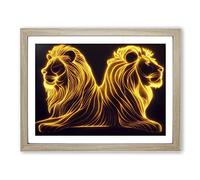 Flaming Lions Abstract BLK Framed Print | A2 Oak Framed Wall Art | Ready to Hang | Abstract Animal Picture | Living Room Bedroom Lounge Office