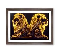 Flaming Lions Abstract BLK Framed Print | A2 Walnut Framed Wall Art | Ready to Hang | Abstract Animal Picture | Living Room Bedroom Lounge Office
