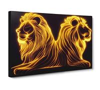 Flaming Lions Canvas Print | Gallery Wrapped 30mm Frame Wall Art | 30x20 inches | Ready to Hang | Abstract Animal Picture | Living Room Bedroom Lounge Office